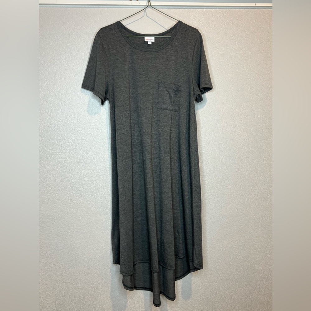 035. LULAROE Casual Solid Charcoal Gray Tee Shirt Dress Medium M